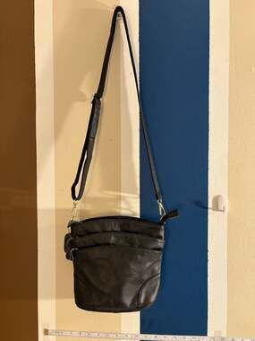 Genuine Leather Multi-Pocket Triple Zip Crossbody Bag, Black